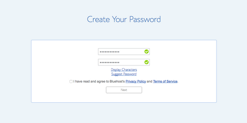 Create password bluehost